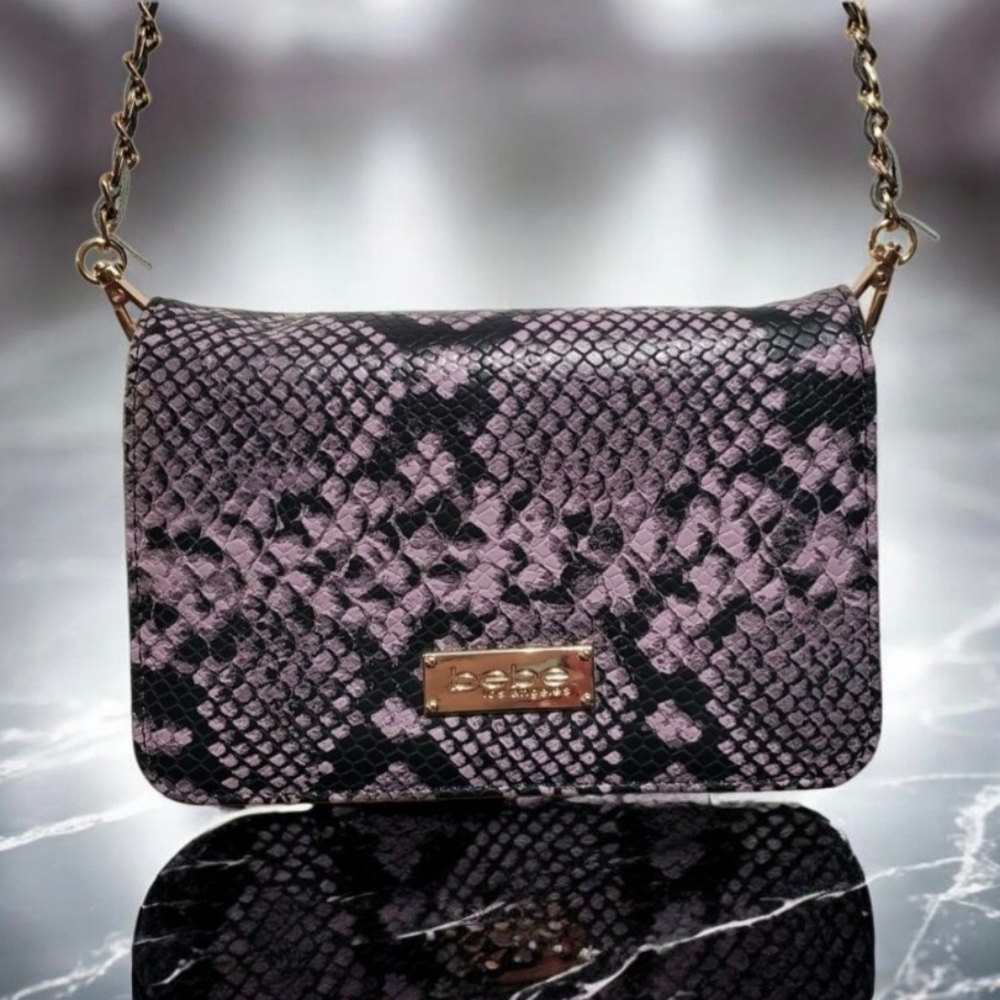 Bebe Purple Snakeskin Crossbody Bag